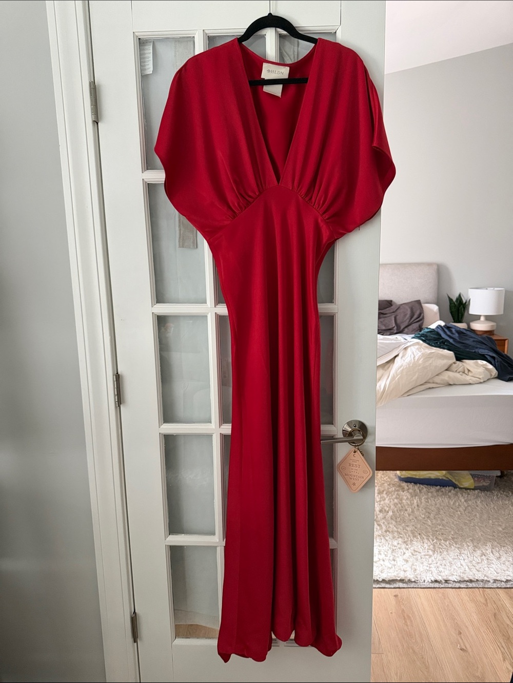 BHLDN Red V-Neck Draped Maxi Dress